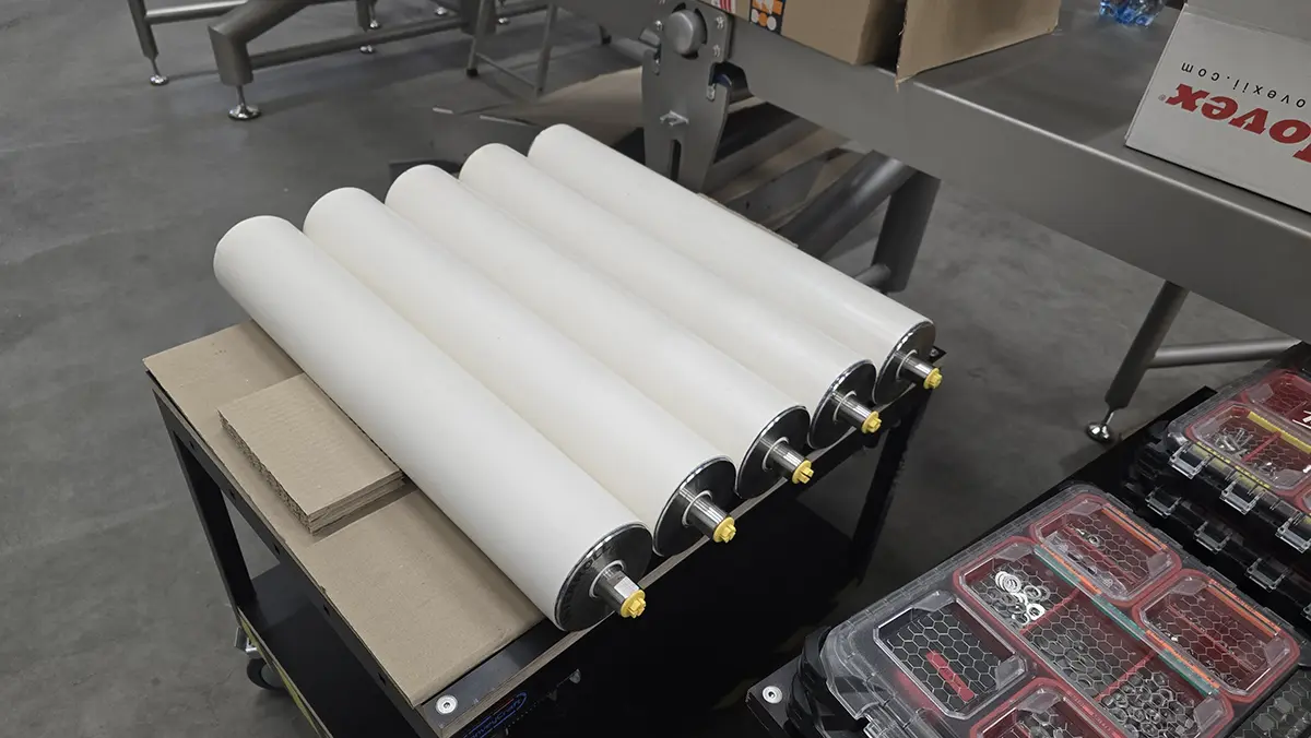 Spare conveyor rollers ready for dispatch